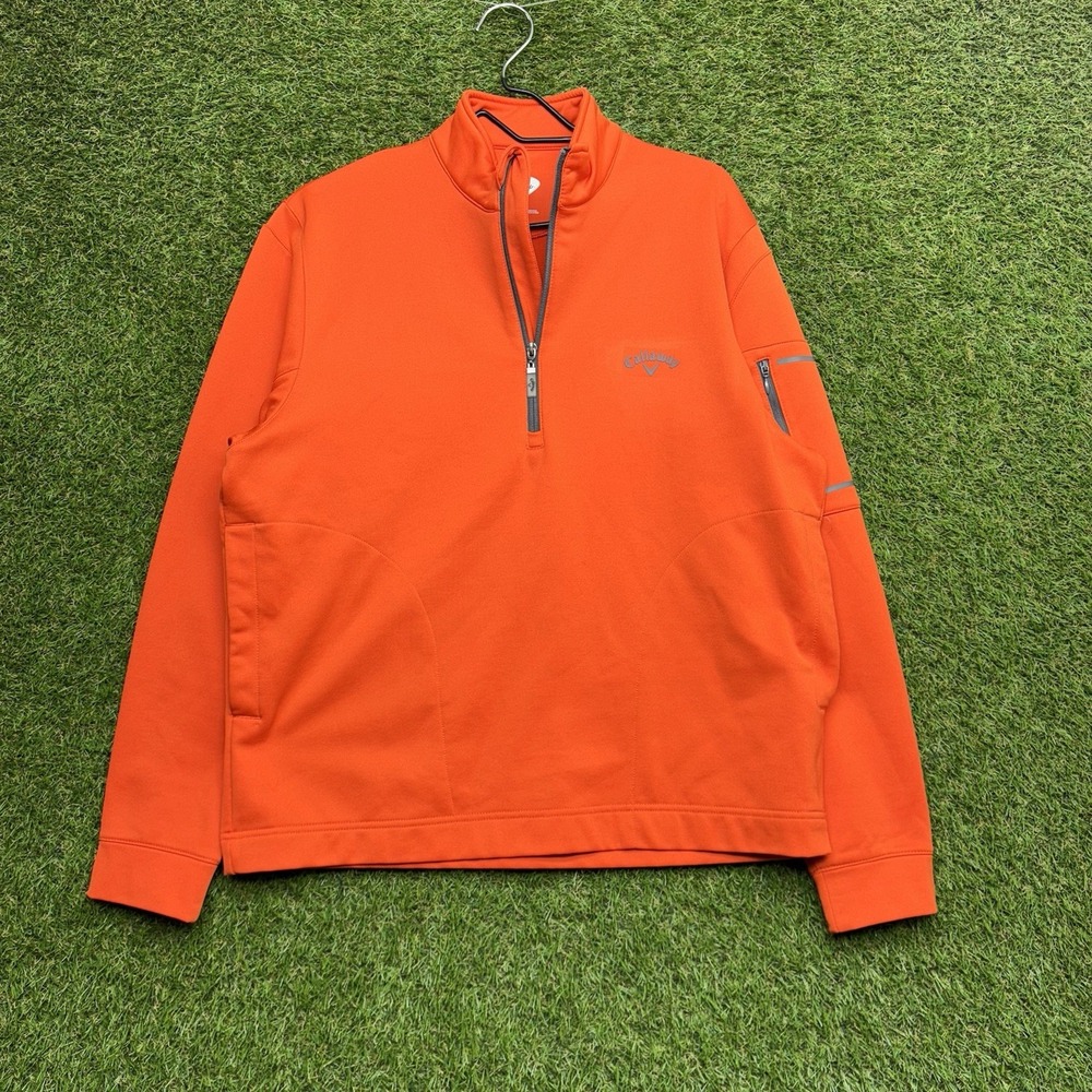 Callaway Golf Sweatshirt Mens Small Orange Golf Shirt Longsleeve 1/2 Zip Half
